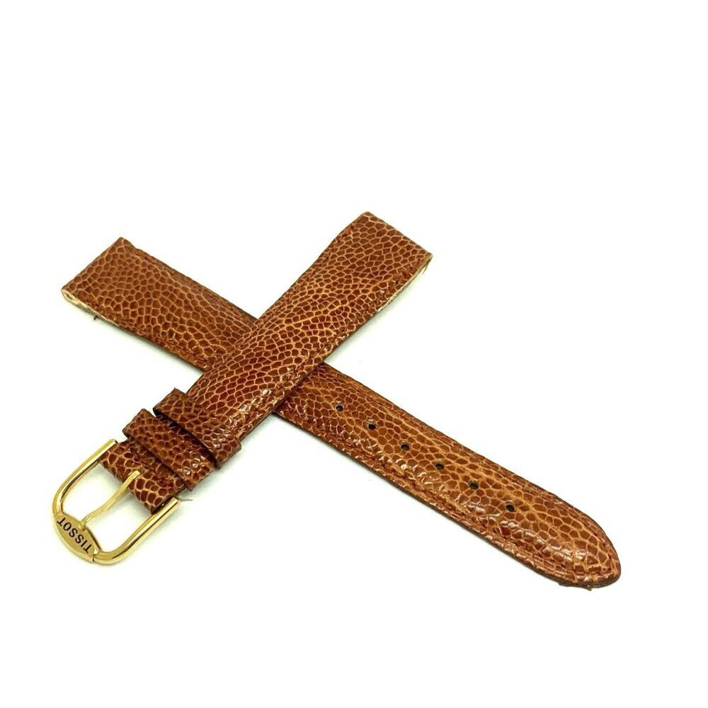 Tissot Watch Replacement Band Brown Leather 17mm Lug Strap Gold Steel Buckle